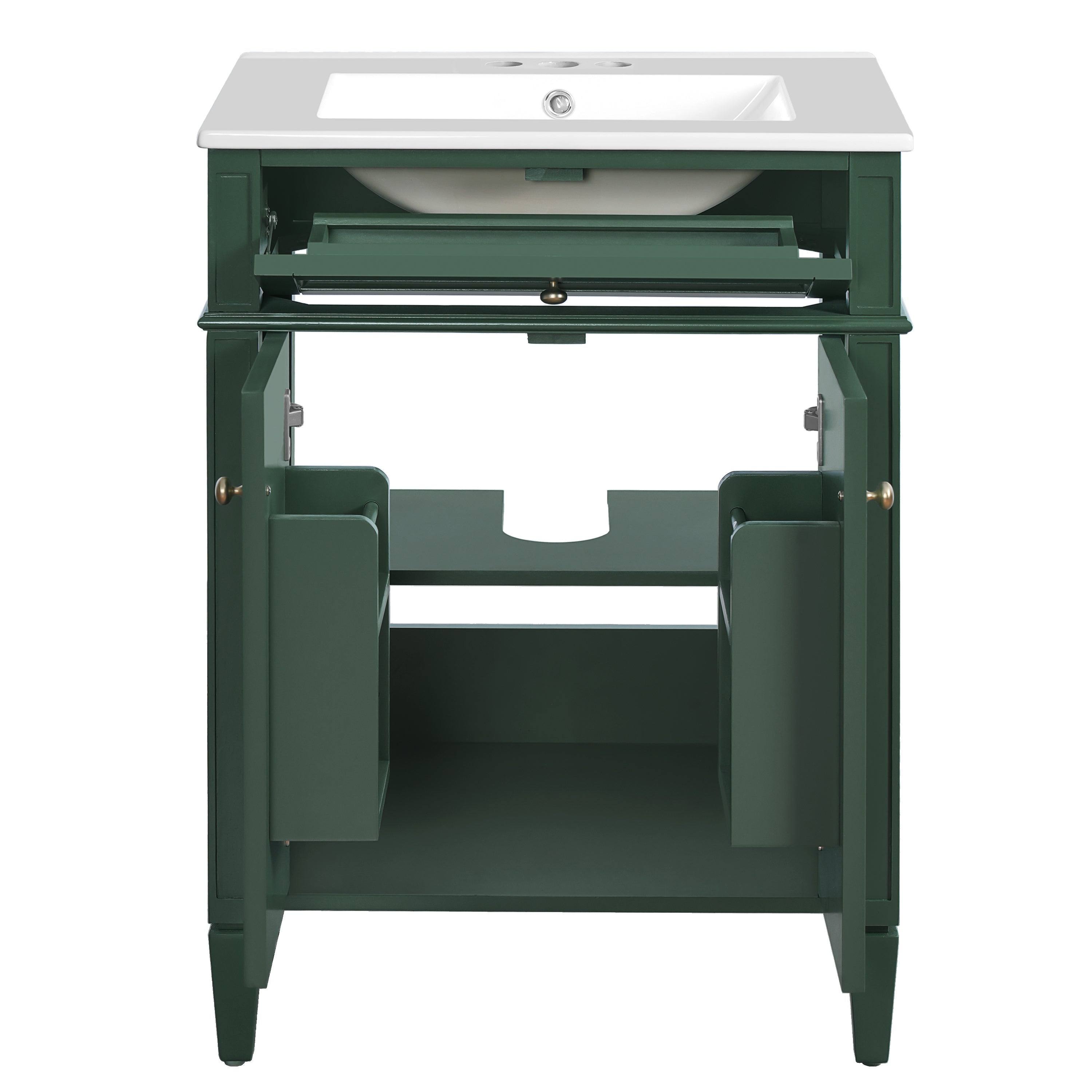 24' Bathroom Vanity with 2 Doors and Tip-Out Drawer, Bathroom Storage Cabinet with Sink, Soft-Closing Doors with Organizers