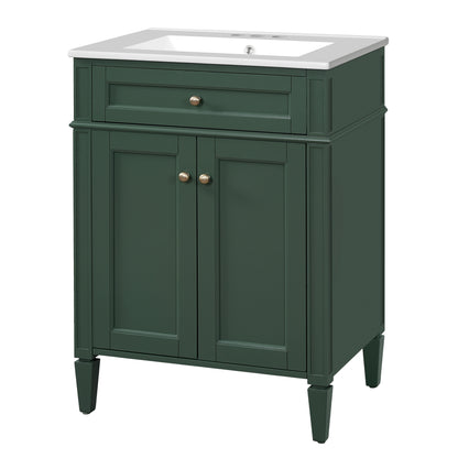 24' Bathroom Vanity with 2 Doors and Tip-Out Drawer, Bathroom Storage Cabinet with Sink, Soft-Closing Doors with Organizers
