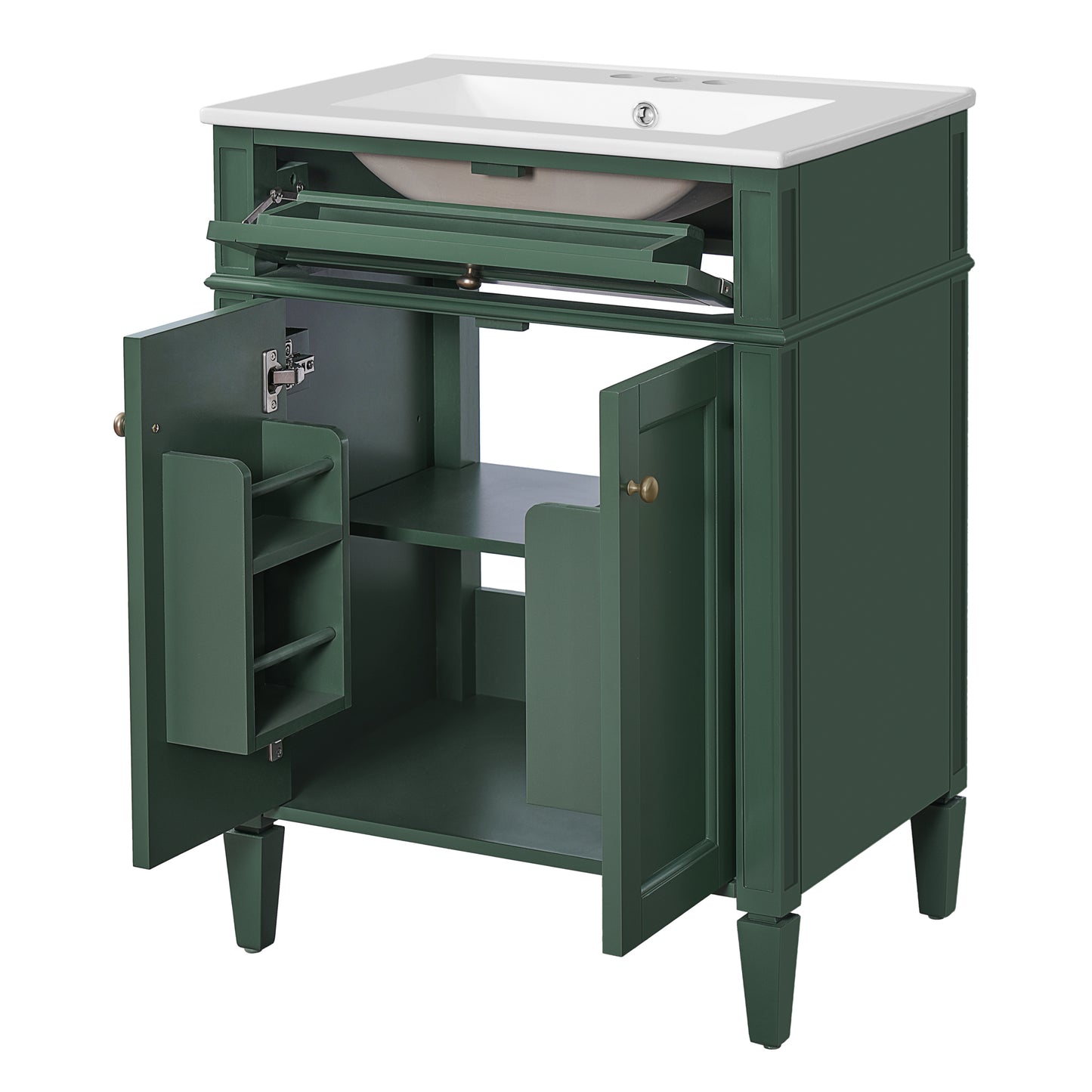 24' Bathroom Vanity with 2 Doors and Tip-Out Drawer, Bathroom Storage Cabinet with Sink, Soft-Closing Doors with Organizers