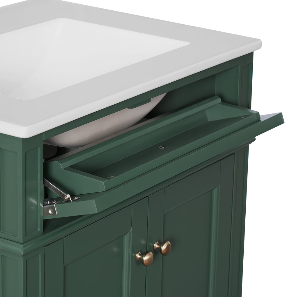 24' Bathroom Vanity with 2 Doors and Tip-Out Drawer, Bathroom Storage Cabinet with Sink, Soft-Closing Doors with Organizers