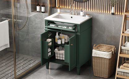 24' Bathroom Vanity with 2 Doors and Tip-Out Drawer, Bathroom Storage Cabinet with Sink, Soft-Closing Doors with Organizers