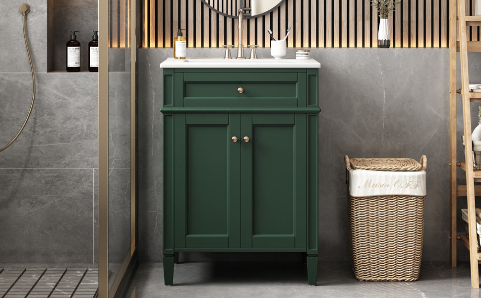 24' Bathroom Vanity with 2 Doors and Tip-Out Drawer, Bathroom Storage Cabinet with Sink, Soft-Closing Doors with Organizers