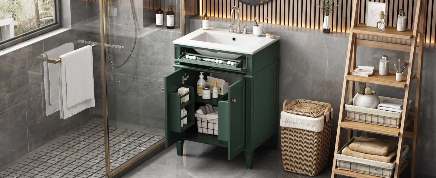 24' Bathroom Vanity with 2 Doors and Tip-Out Drawer, Bathroom Storage Cabinet with Sink, Soft-Closing Doors with Organizers