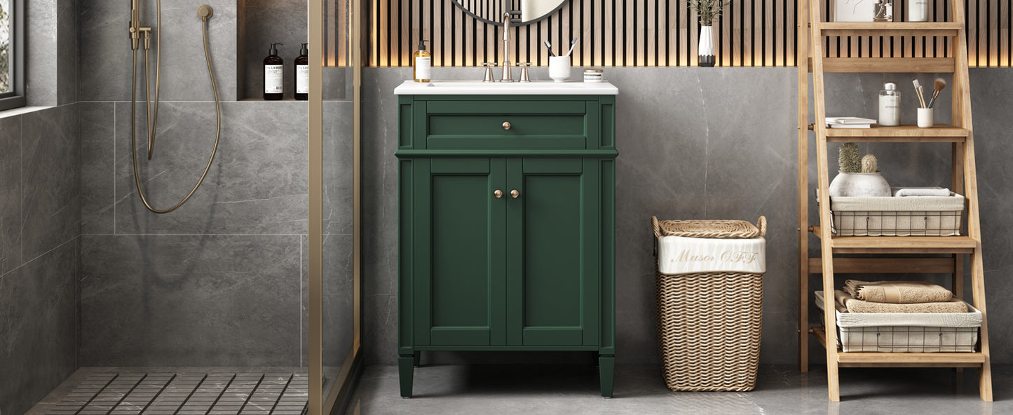 24' Bathroom Vanity with 2 Doors and Tip-Out Drawer, Bathroom Storage Cabinet with Sink, Soft-Closing Doors with Organizers