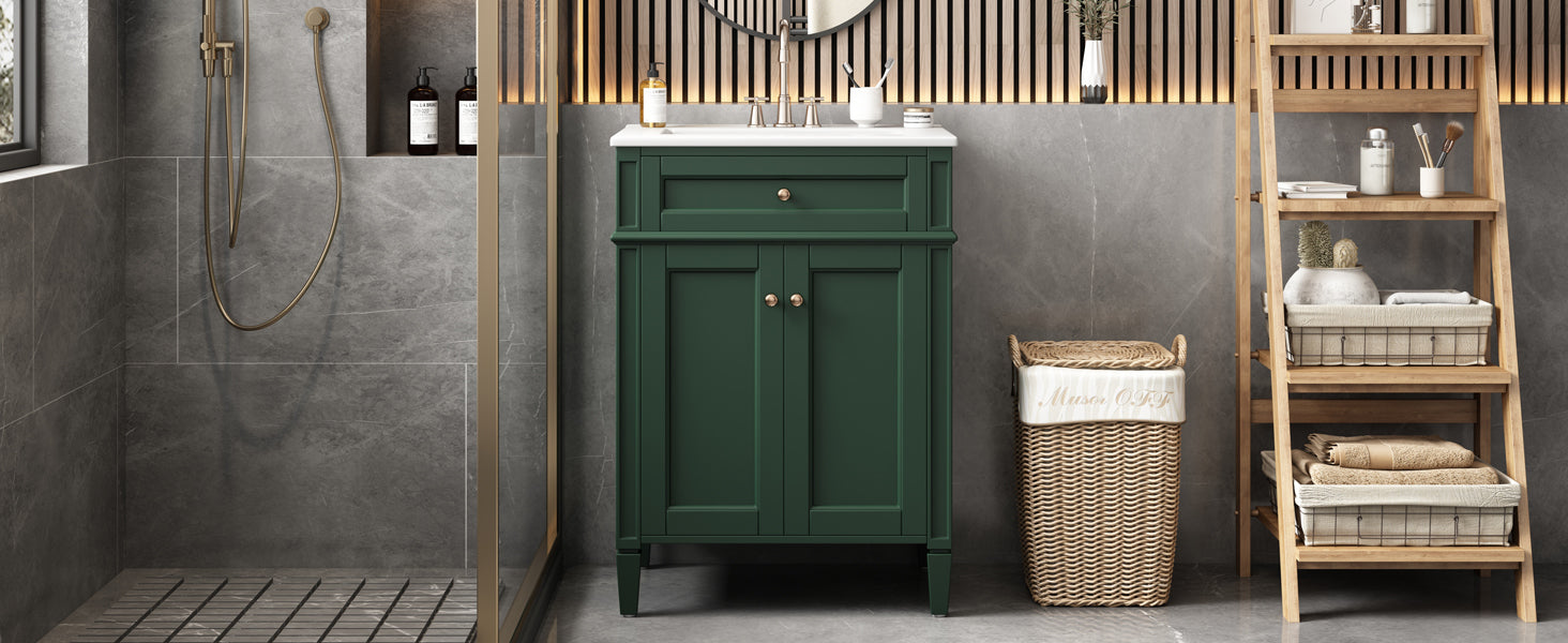 24' Bathroom Vanity with 2 Doors and Tip-Out Drawer, Bathroom Storage Cabinet with Sink, Soft-Closing Doors with Organizers