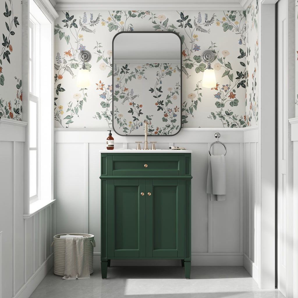 24' Bathroom Vanity with 2 Doors and Tip-Out Drawer, Bathroom Storage Cabinet with Sink, Soft-Closing Doors with Organizers