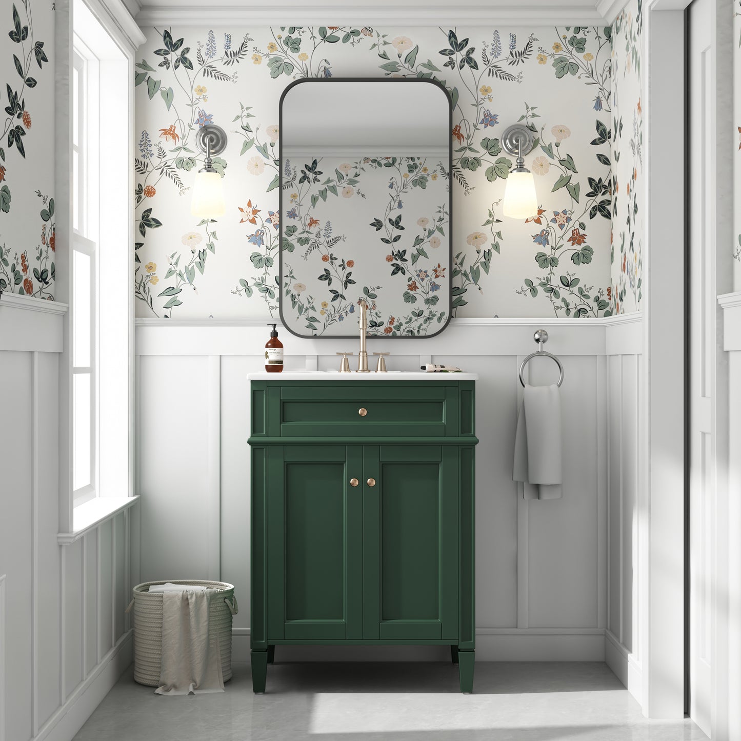 24' Bathroom Vanity with 2 Doors and Tip-Out Drawer, Bathroom Storage Cabinet with Sink, Soft-Closing Doors with Organizers