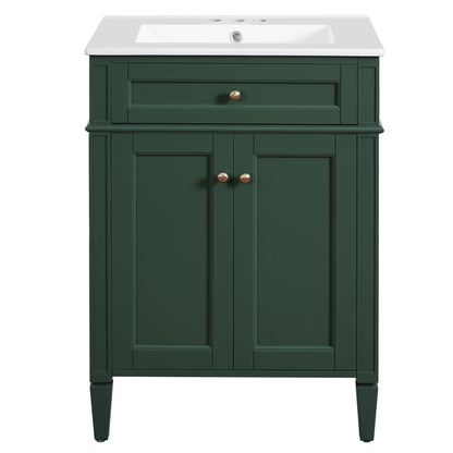 24' Bathroom Vanity with 2 Doors and Tip-Out Drawer, Bathroom Storage Cabinet with Sink, Soft-Closing Doors with Organizers