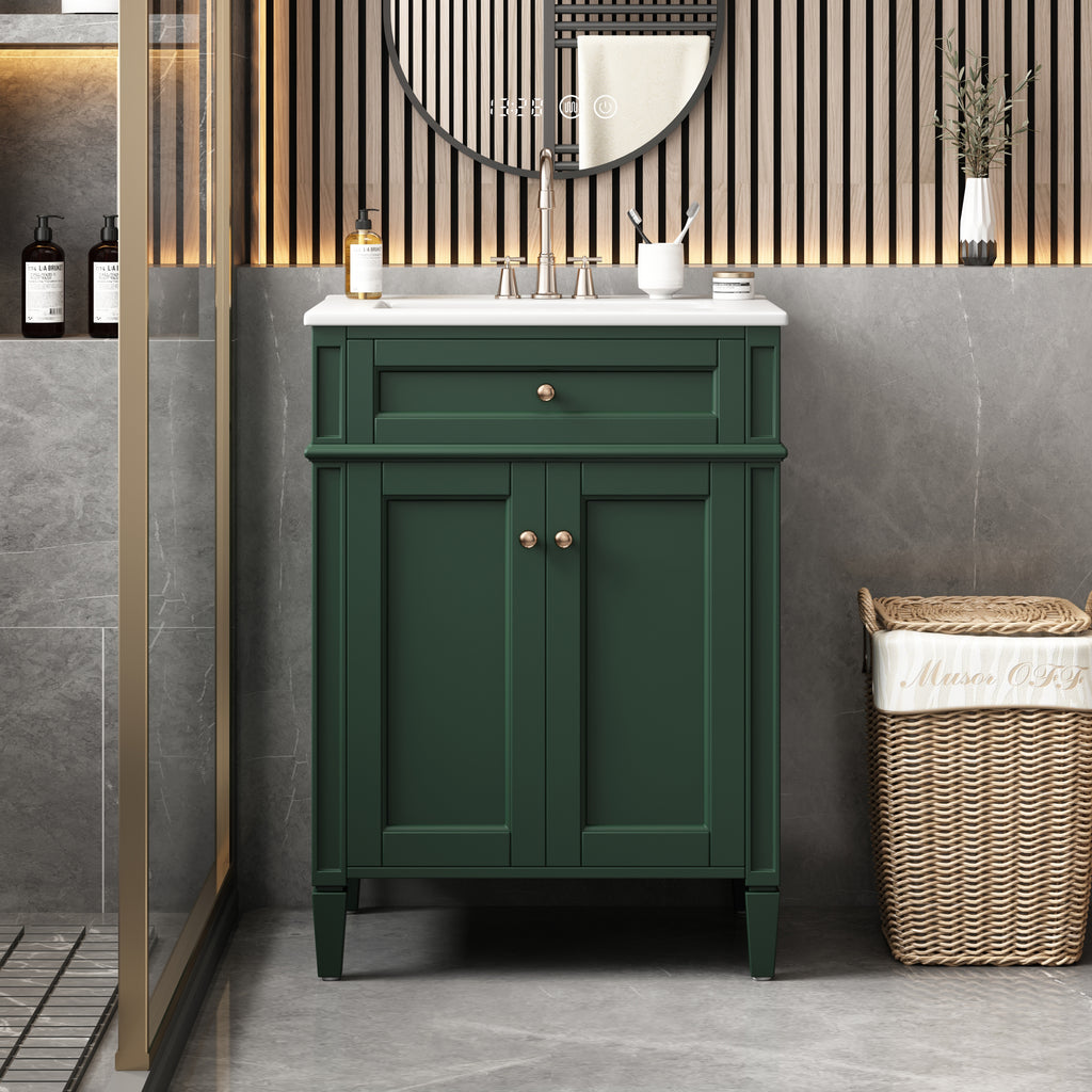 24' Bathroom Vanity with 2 Doors and Tip-Out Drawer, Bathroom Storage Cabinet with Sink, Soft-Closing Doors with Organizers