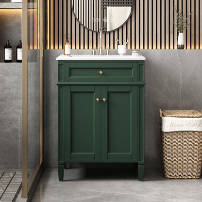 24' Bathroom Vanity with 2 Doors and Tip-Out Drawer, Bathroom Storage Cabinet with Sink, Soft-Closing Doors with Organizers