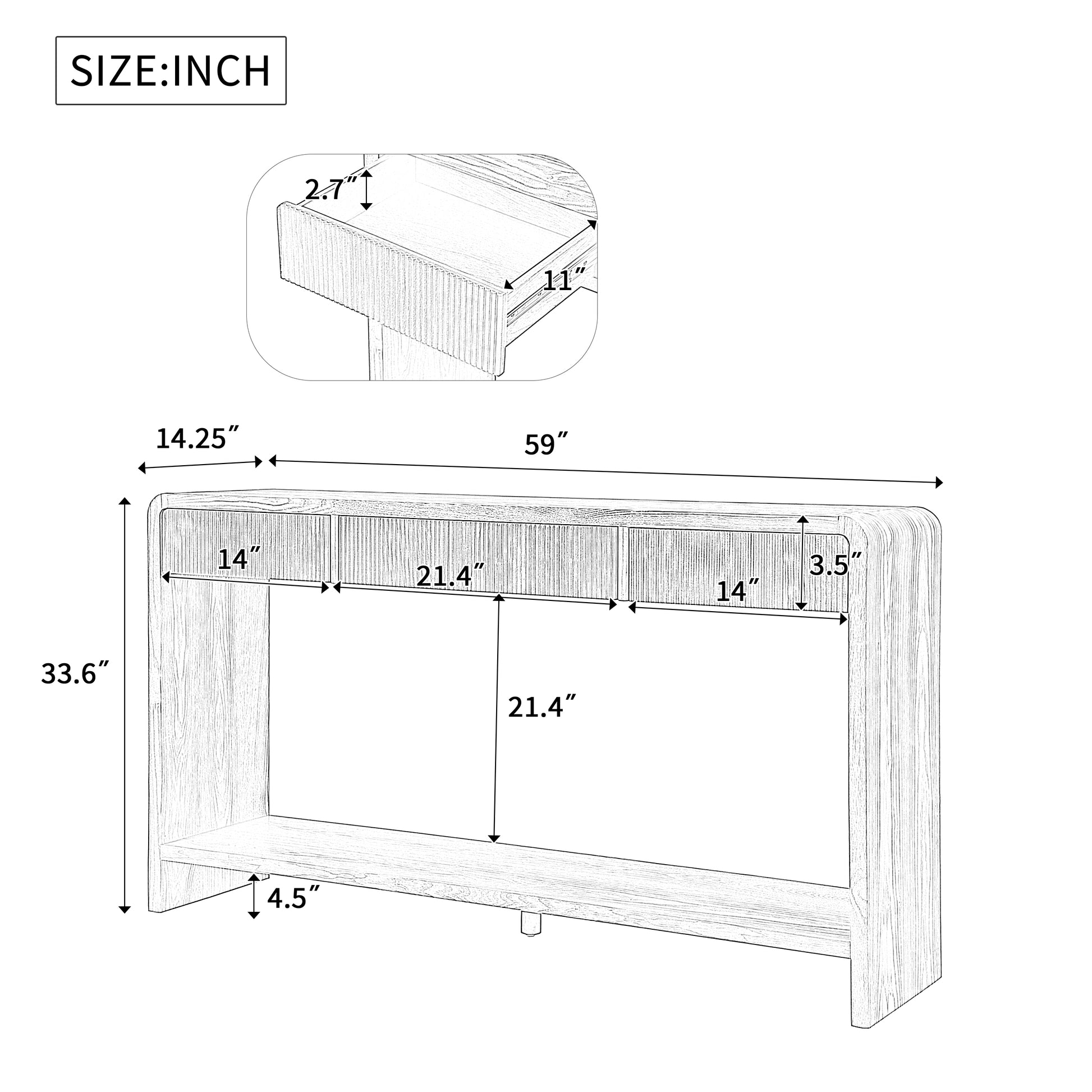 Modern 3-Drawer Console Table with Vertical Slats, Round Edge Design, Perfect for Entryway, Hallway or Behind Sofa