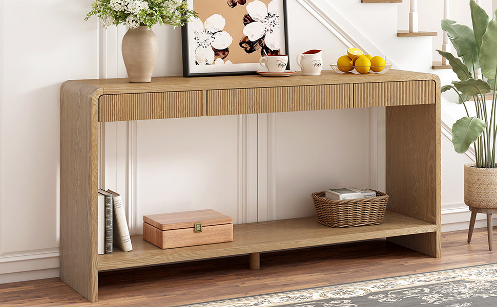 Modern 3-Drawer Console Table with Vertical Slats, Round Edge Design, Perfect for Entryway, Hallway or Behind Sofa