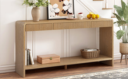 Modern 3-Drawer Console Table with Vertical Slats, Round Edge Design, Perfect for Entryway, Hallway or Behind Sofa