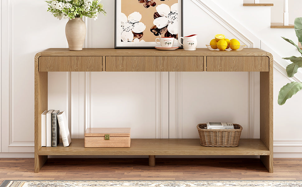 Modern 3-Drawer Console Table with Vertical Slats, Round Edge Design, Perfect for Entryway, Hallway or Behind Sofa