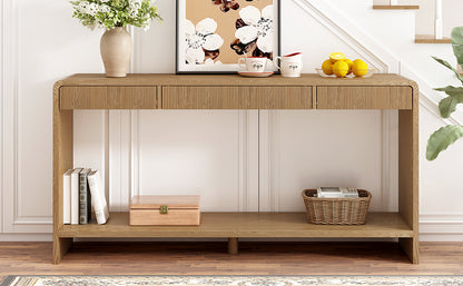 Modern 3-Drawer Console Table with Vertical Slats, Round Edge Design, Perfect for Entryway, Hallway or Behind Sofa