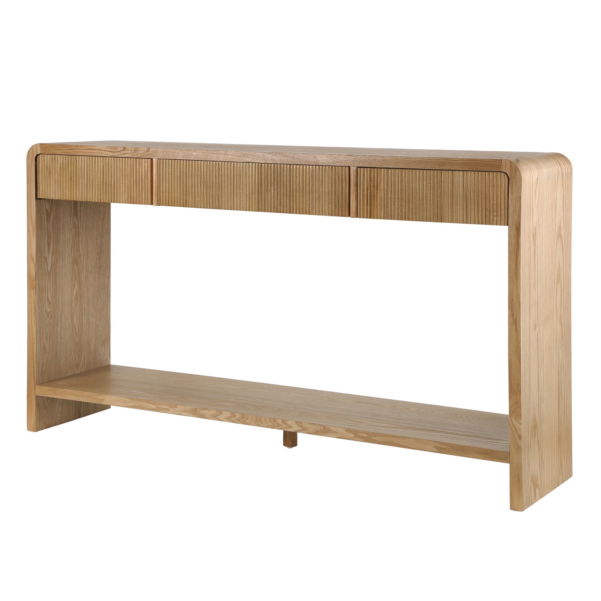 Modern 3-Drawer Console Table with Vertical Slats, Round Edge Design, Perfect for Entryway, Hallway or Behind Sofa