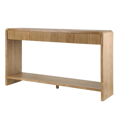Modern 3-Drawer Console Table with Vertical Slats, Round Edge Design, Perfect for Entryway, Hallway or Behind Sofa