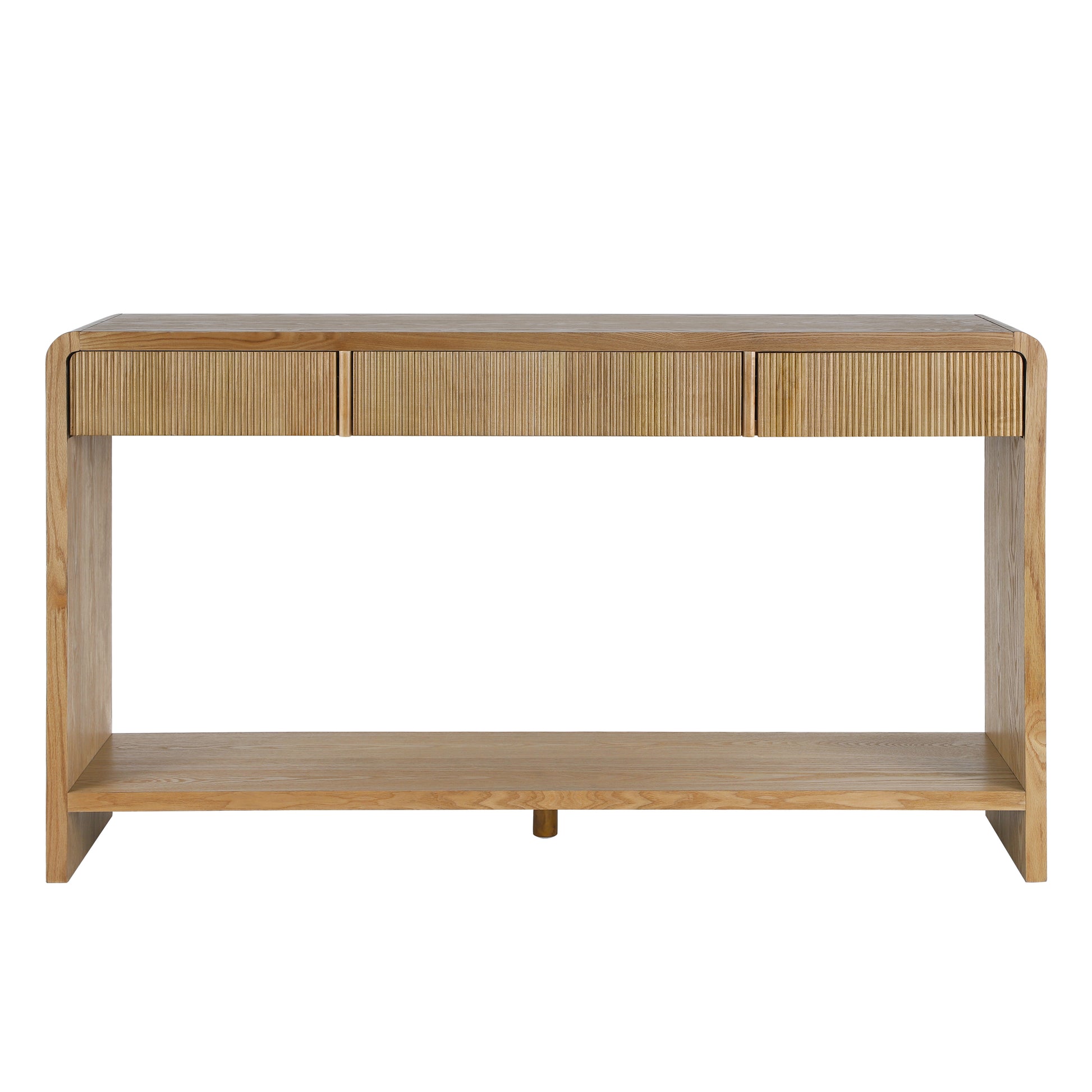 Modern 3-Drawer Console Table with Vertical Slats, Round Edge Design, Perfect for Entryway, Hallway or Behind Sofa
