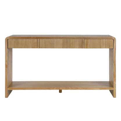 Modern 3-Drawer Console Table with Vertical Slats, Round Edge Design, Perfect for Entryway, Hallway or Behind Sofa