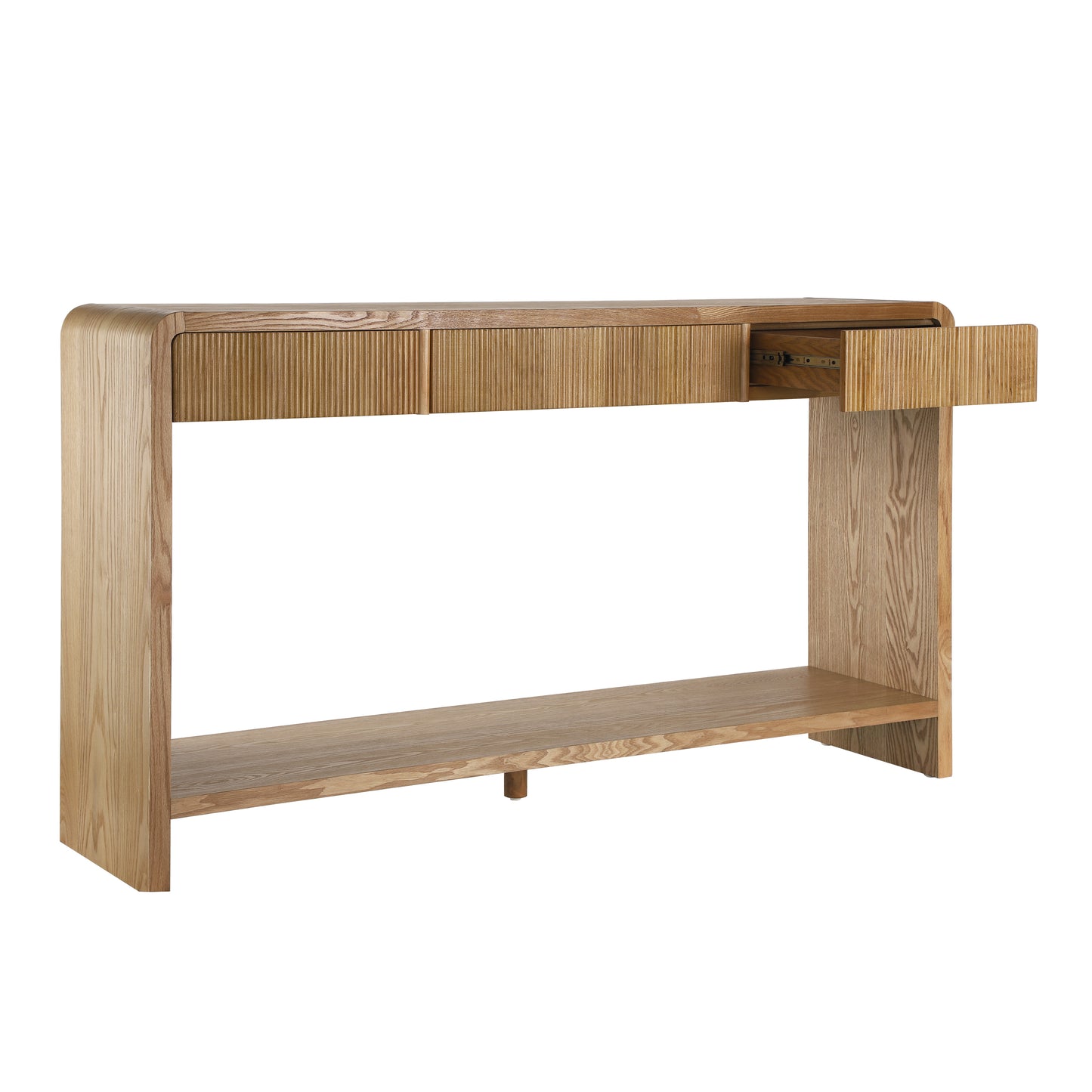Modern 3-Drawer Console Table with Vertical Slats, Round Edge Design, Perfect for Entryway, Hallway or Behind Sofa