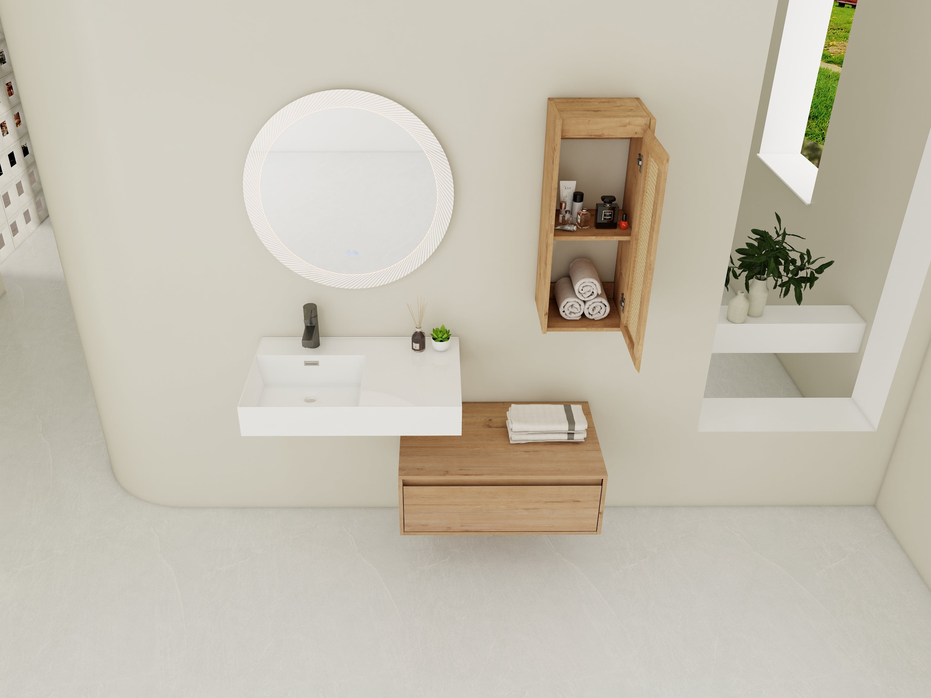30 inch Wall-Mounted Bathroom Vanity with Resin Sink and Side Cabinet,Soft Close Drawer (KD-Packing), 09430IMO-30L-SC00512IMO Combination Cabinet