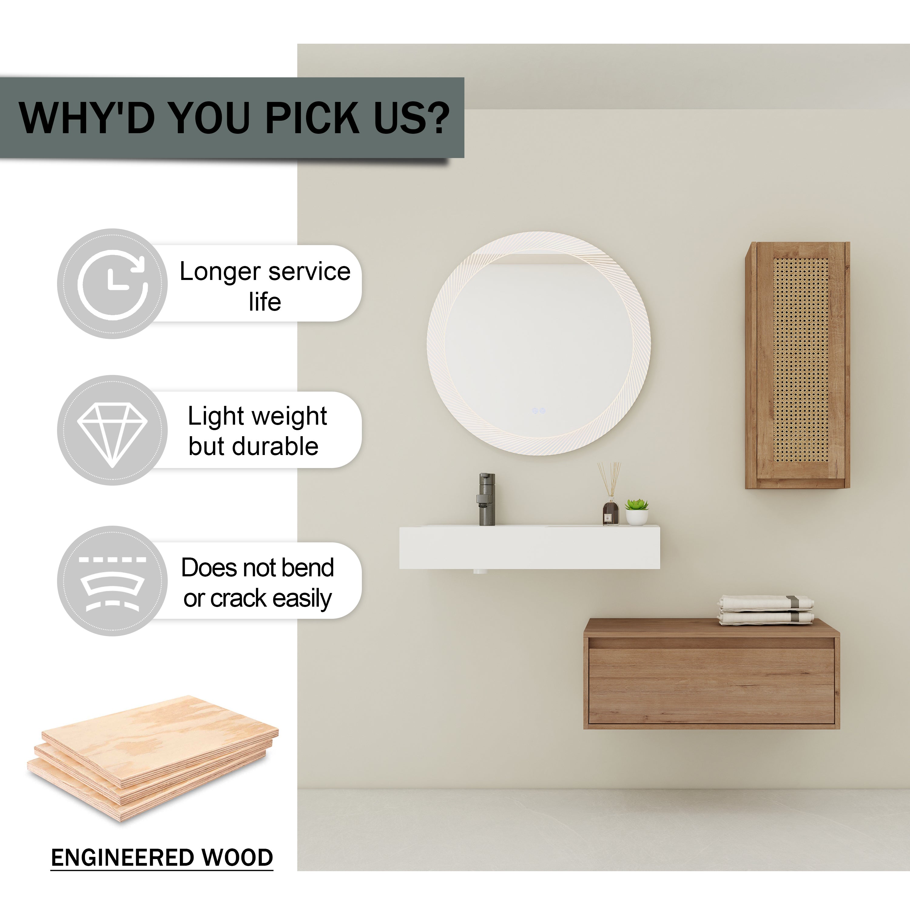 30 inch Wall-Mounted Bathroom Vanity with Resin Sink and Side Cabinet,Soft Close Drawer (KD-Packing), 09430IMO-30L-SC00512IMO Combination Cabinet