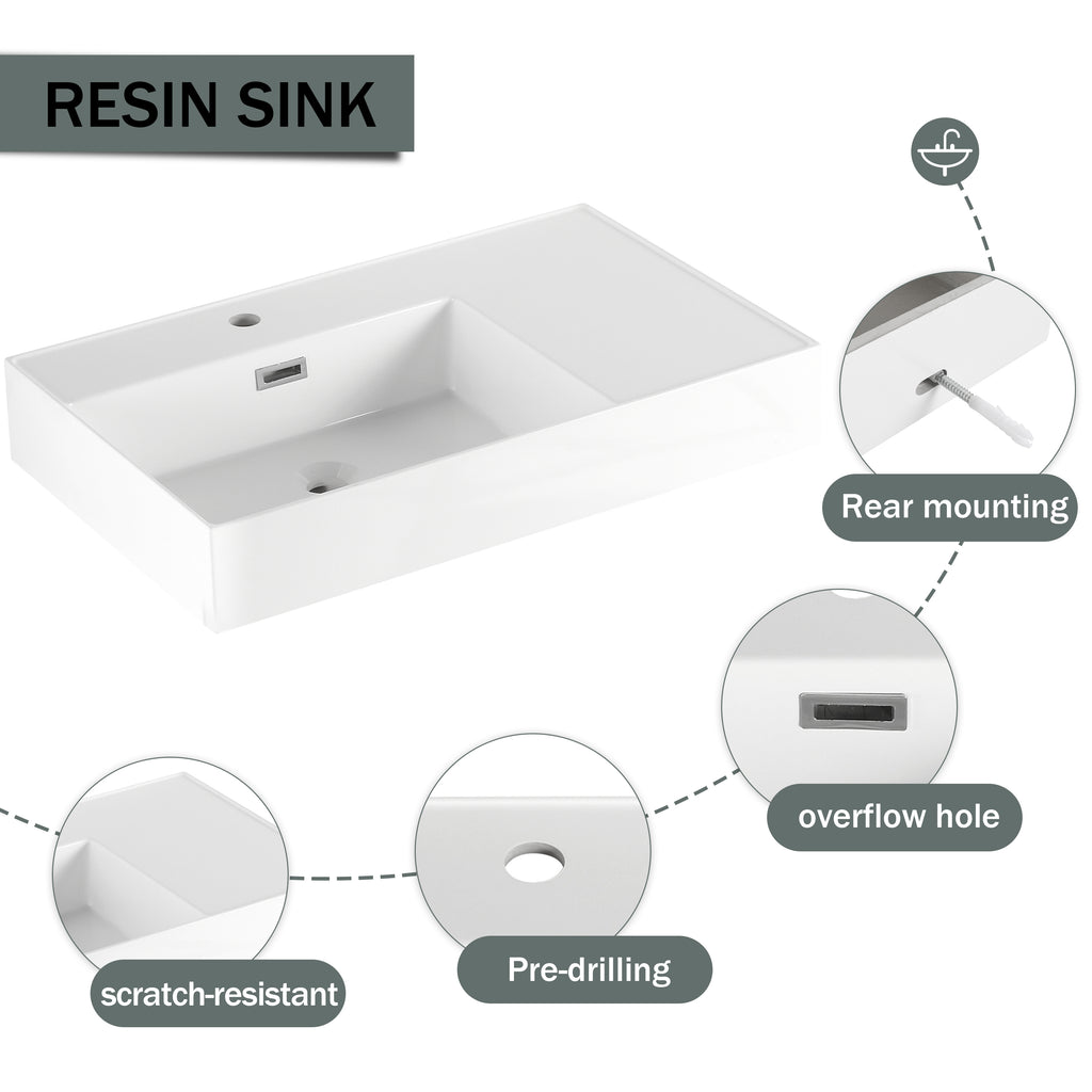 30 inch Wall-Mounted Bathroom Vanity with Resin Sink and Side Cabinet,Soft Close Drawer (KD-Packing), 09430IMO-30L-SC00512IMO Combination Cabinet