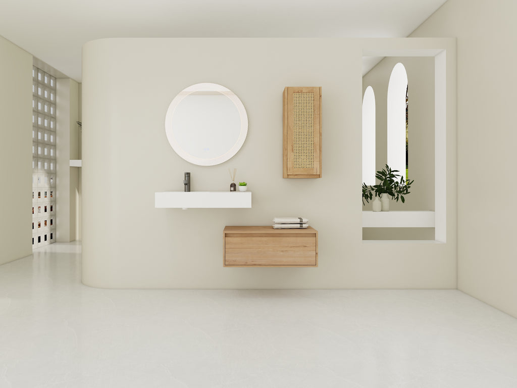 30 inch Wall-Mounted Bathroom Vanity with Resin Sink and Side Cabinet,Soft Close Drawer (KD-Packing), 09430IMO-30L-SC00512IMO Combination Cabinet