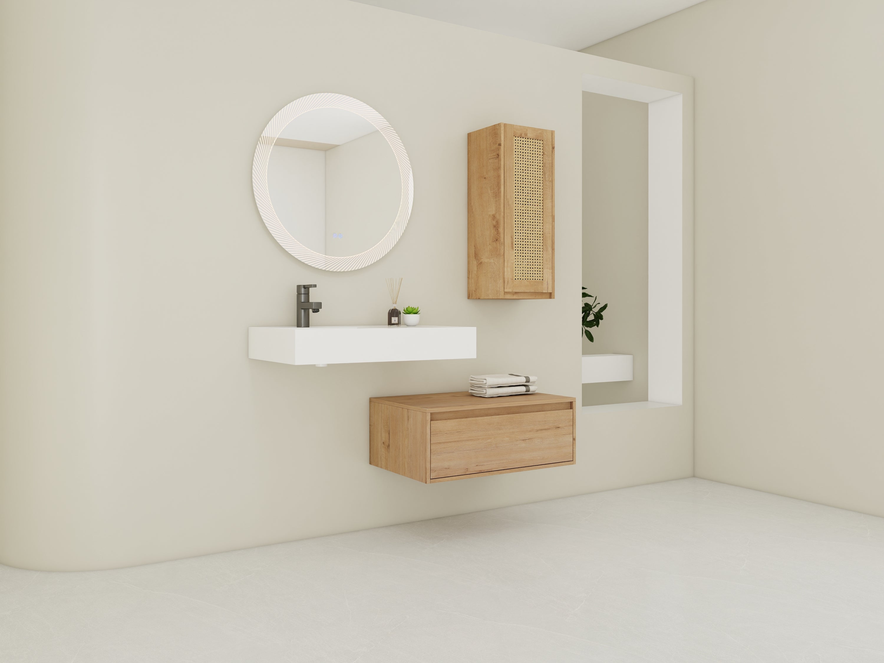 30 inch Wall-Mounted Bathroom Vanity with Resin Sink and Side Cabinet,Soft Close Drawer (KD-Packing), 09430IMO-30L-SC00512IMO Combination Cabinet