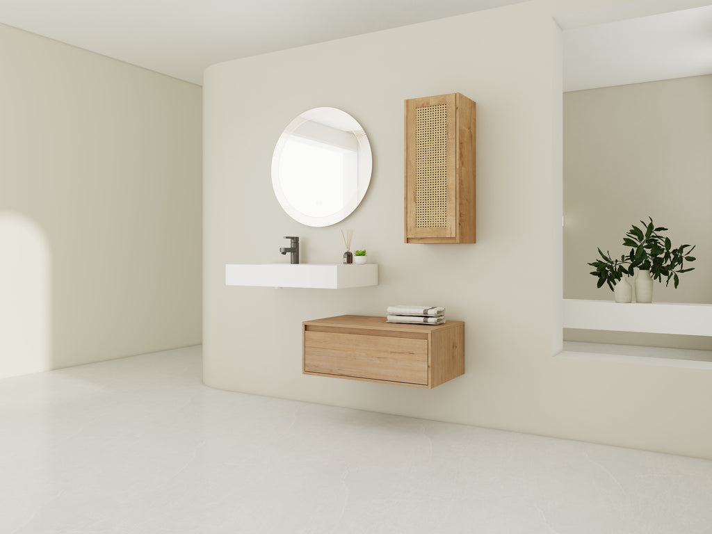 30 inch Wall-Mounted Bathroom Vanity with Resin Sink and Side Cabinet,Soft Close Drawer (KD-Packing), 09430IMO-30L-SC00512IMO Combination Cabinet