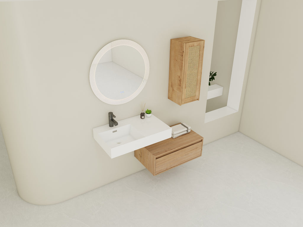 30 inch Wall-Mounted Bathroom Vanity with Resin Sink and Side Cabinet,Soft Close Drawer (KD-Packing), 09430IMO-30L-SC00512IMO Combination Cabinet