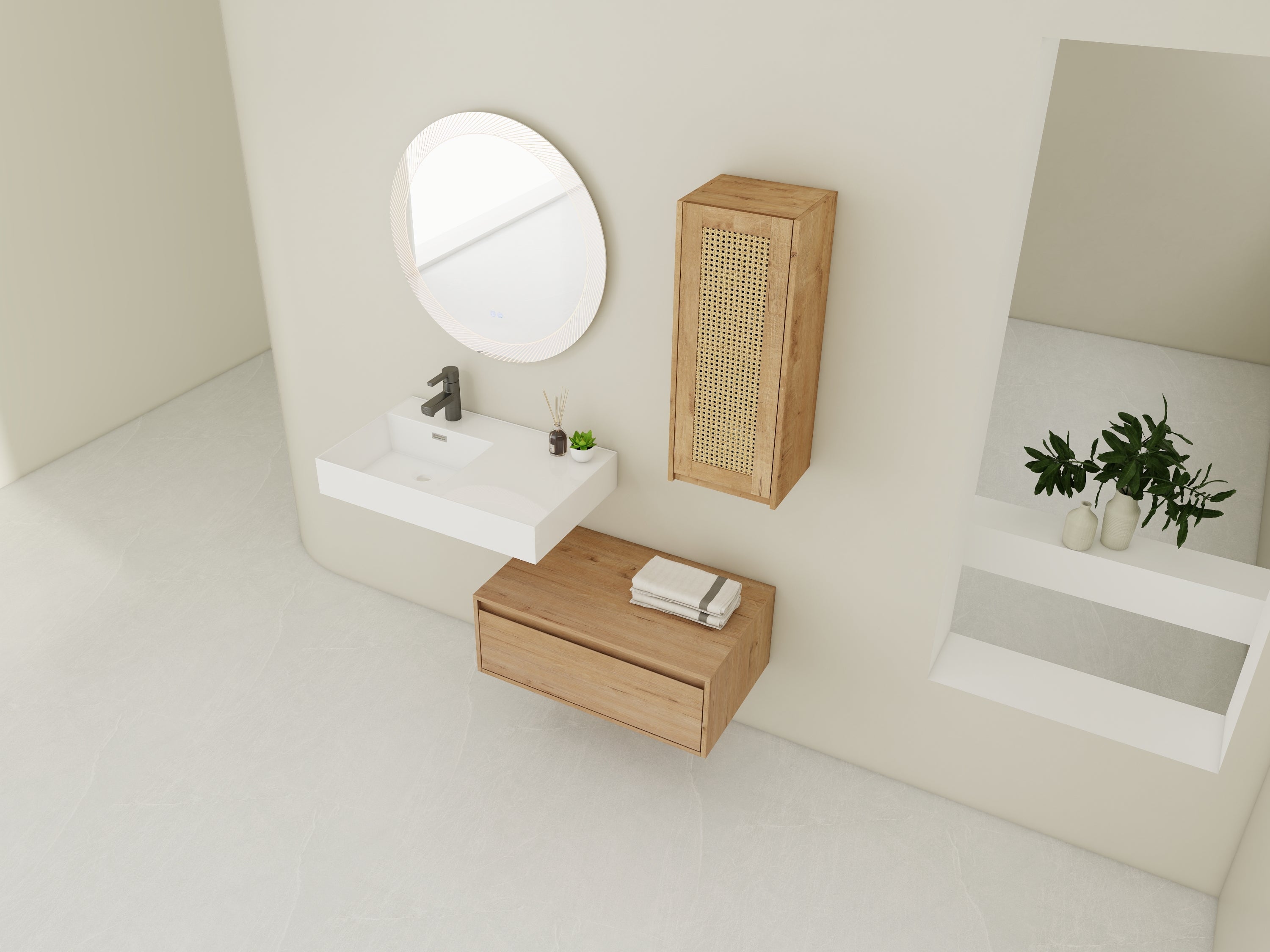 30 inch Wall-Mounted Bathroom Vanity with Resin Sink and Side Cabinet,Soft Close Drawer (KD-Packing), 09430IMO-30L-SC00512IMO Combination Cabinet