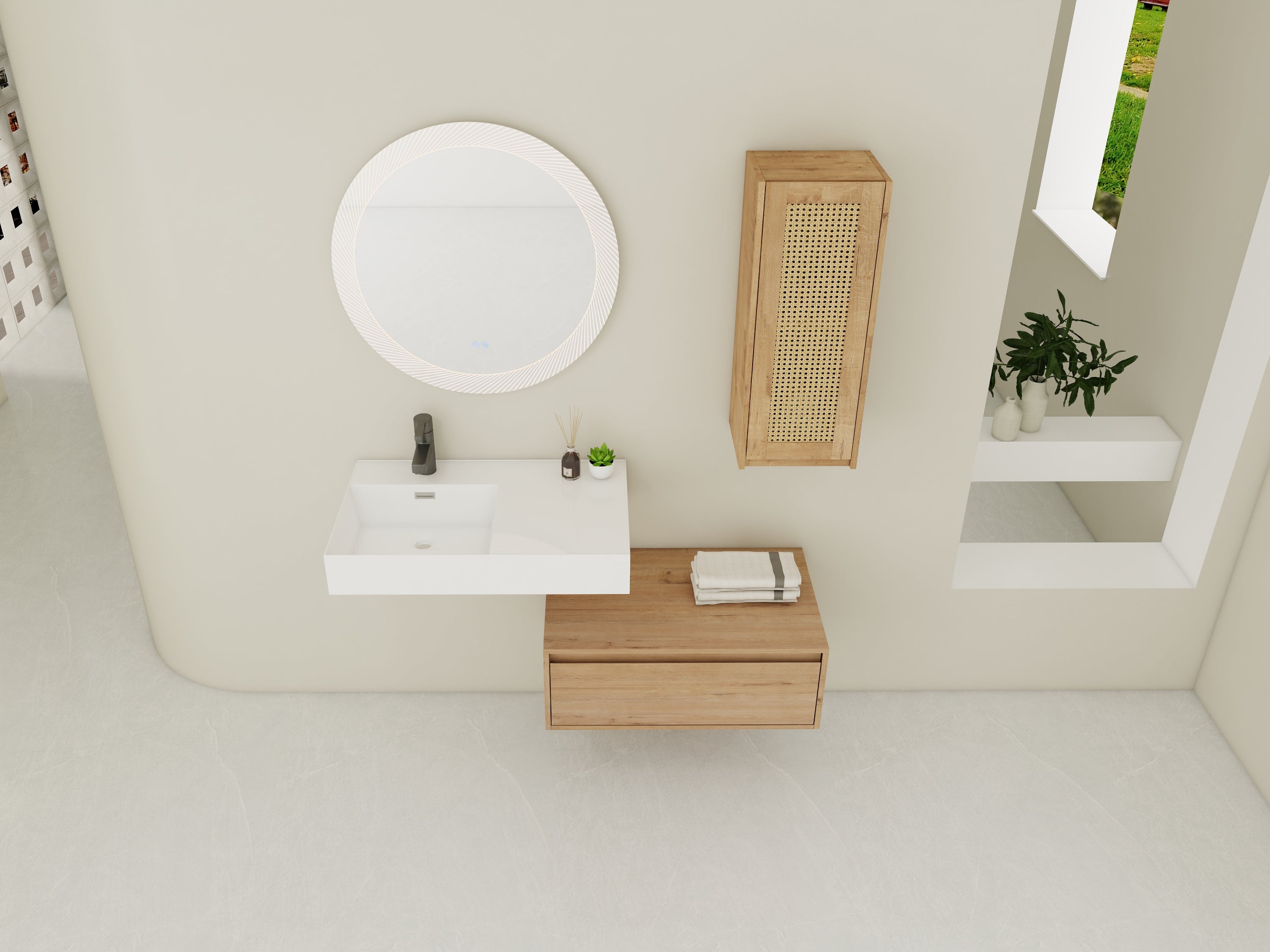 30 inch Wall-Mounted Bathroom Vanity with Resin Sink and Side Cabinet,Soft Close Drawer (KD-Packing), 09430IMO-30L-SC00512IMO Combination Cabinet