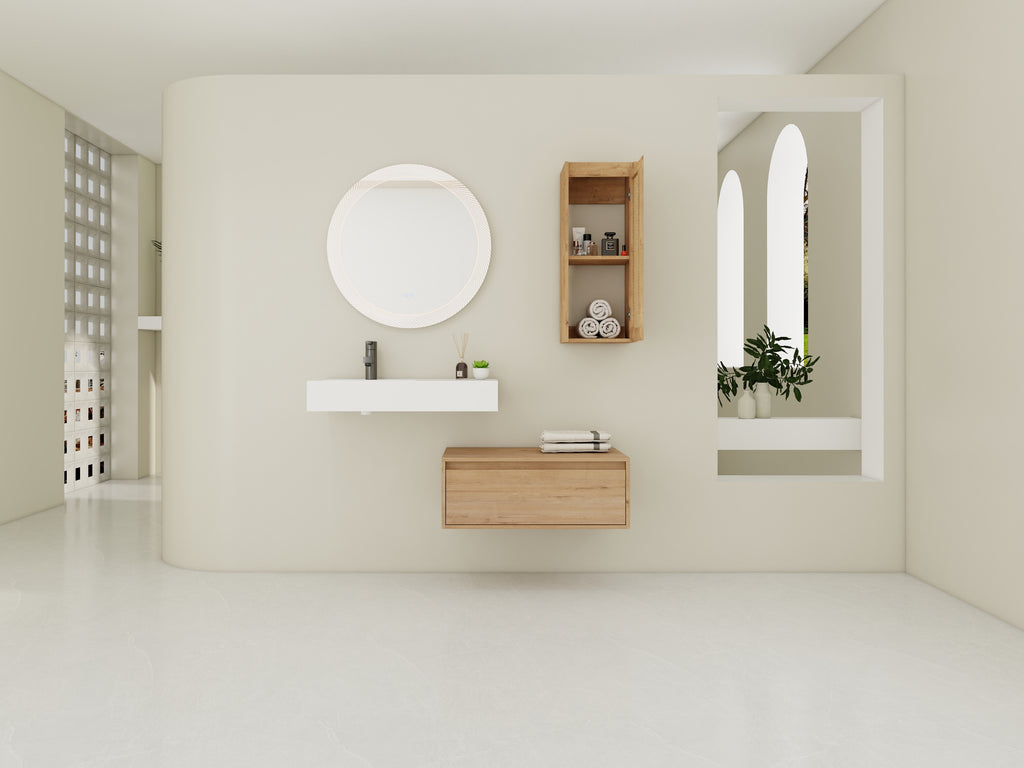 30 inch Wall-Mounted Bathroom Vanity with Resin Sink and Side Cabinet,Soft Close Drawer (KD-Packing), 09430IMO-30L-SC00512IMO Combination Cabinet