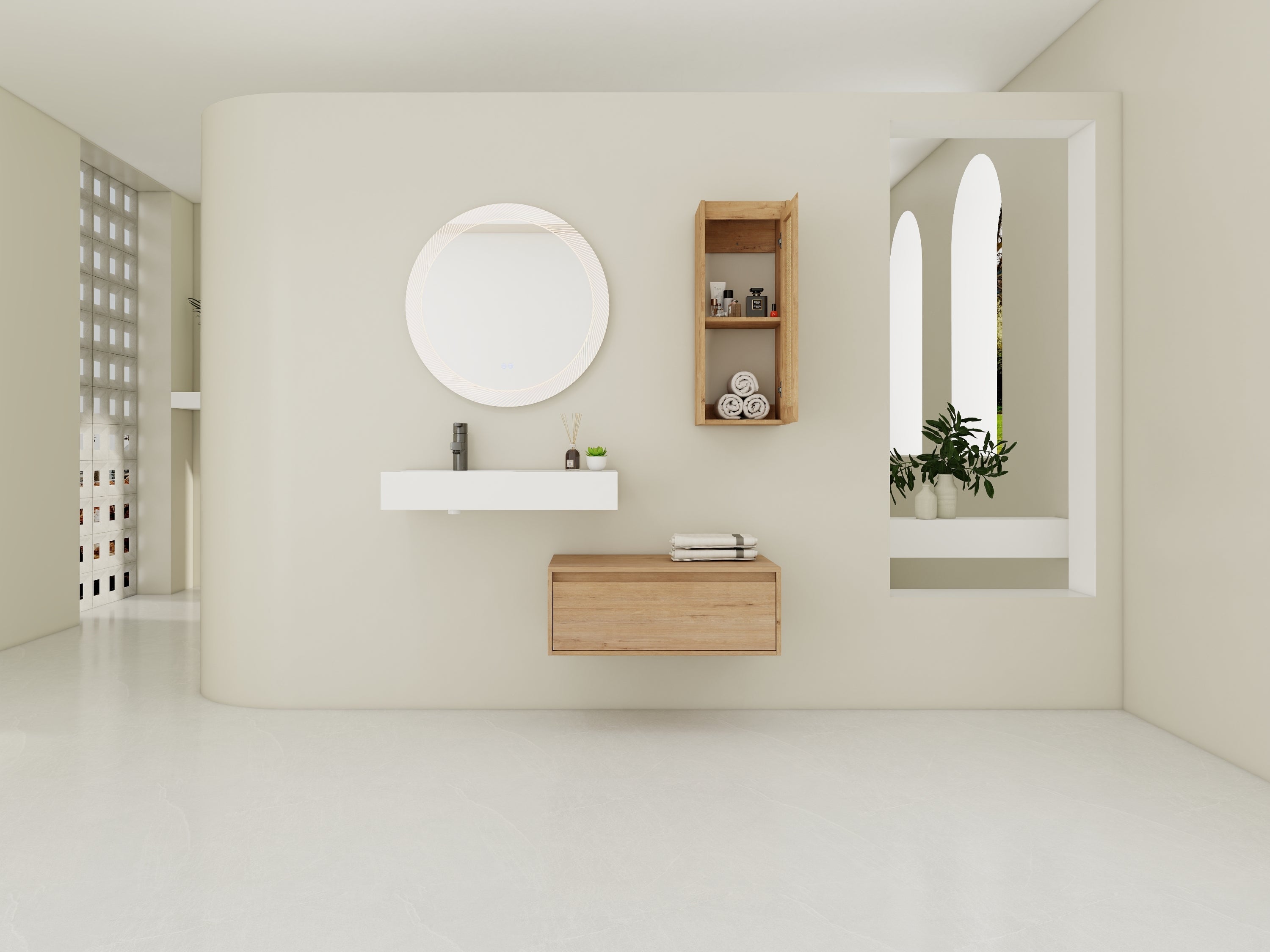 30 inch Wall-Mounted Bathroom Vanity with Resin Sink and Side Cabinet,Soft Close Drawer (KD-Packing), 09430IMO-30L-SC00512IMO Combination Cabinet