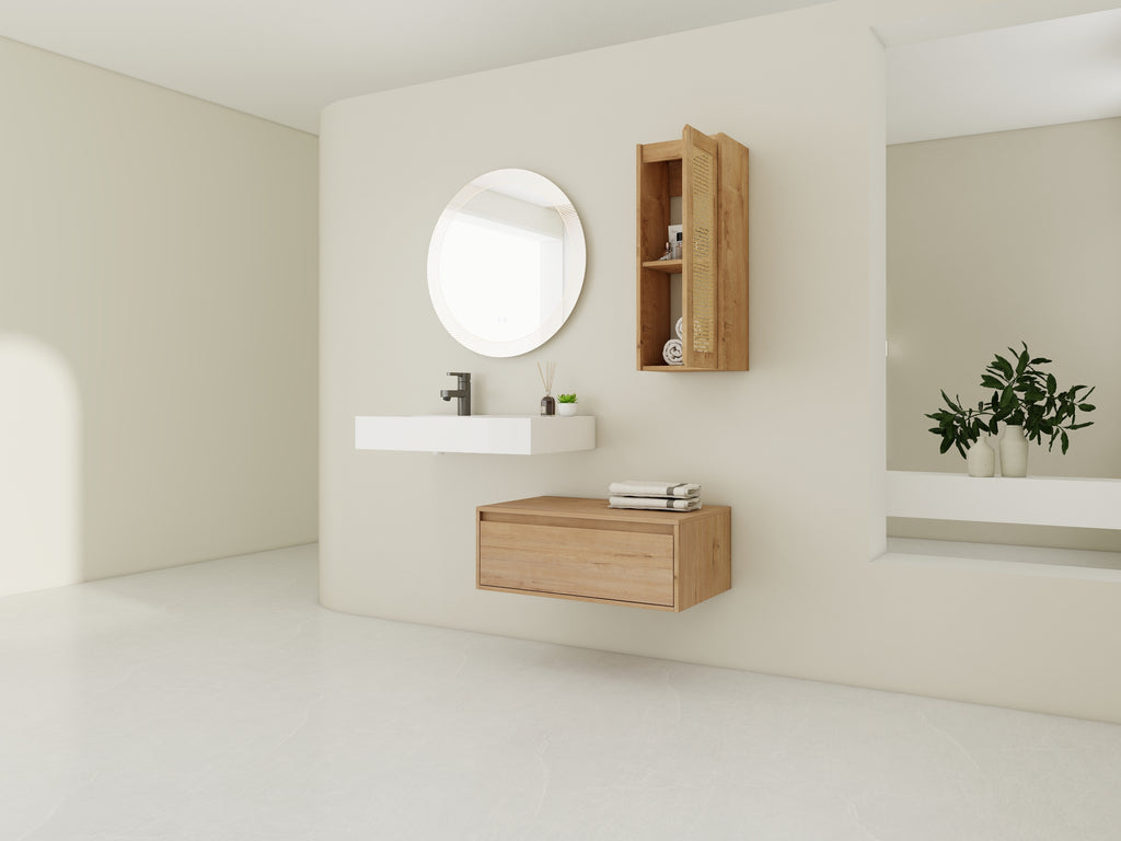 30 inch Wall-Mounted Bathroom Vanity with Resin Sink and Side Cabinet,Soft Close Drawer (KD-Packing), 09430IMO-30L-SC00512IMO Combination Cabinet