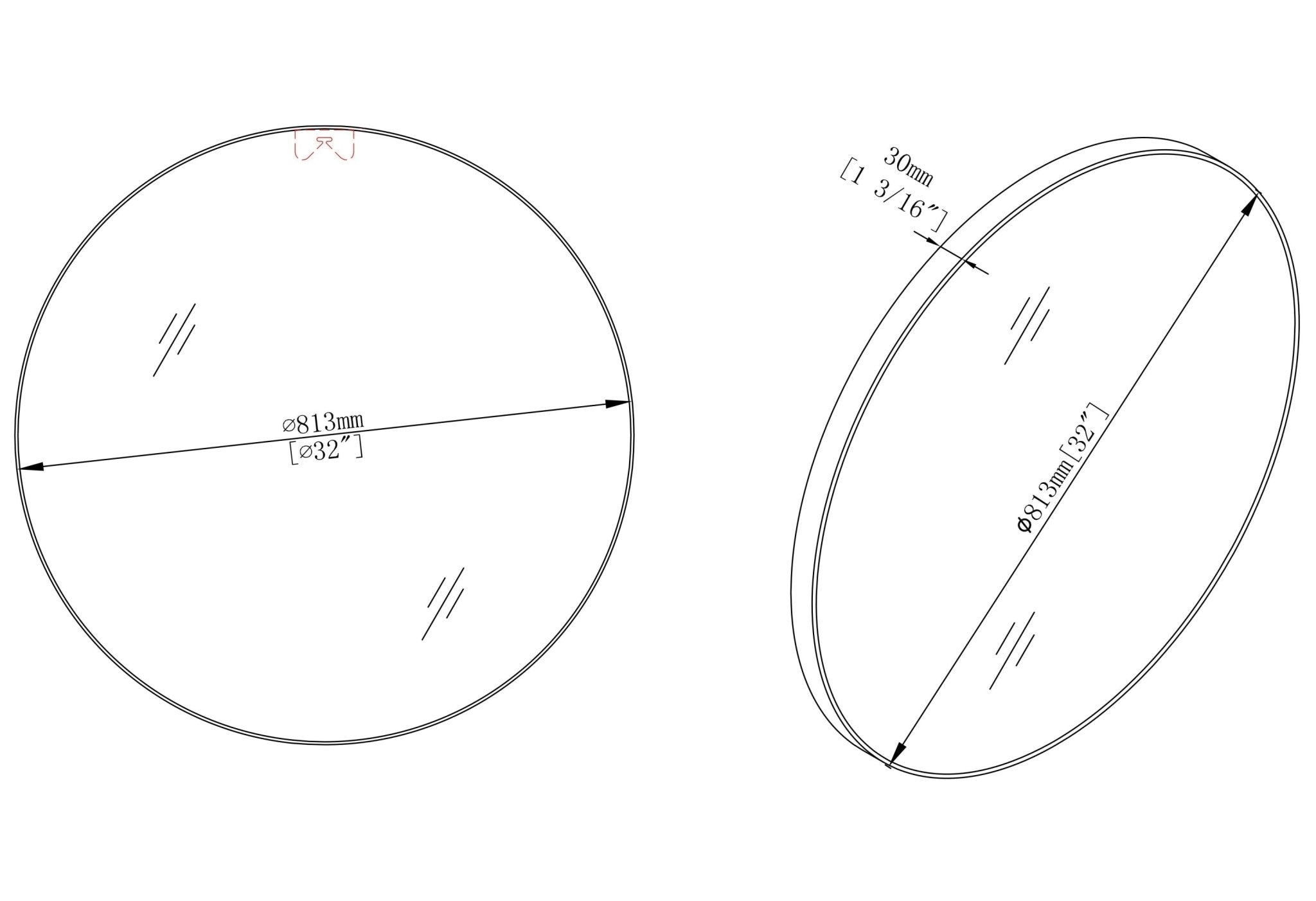 32 x 32 Inch Bathroom Mirror Black Aluminum Frame - Groovy Boardz
