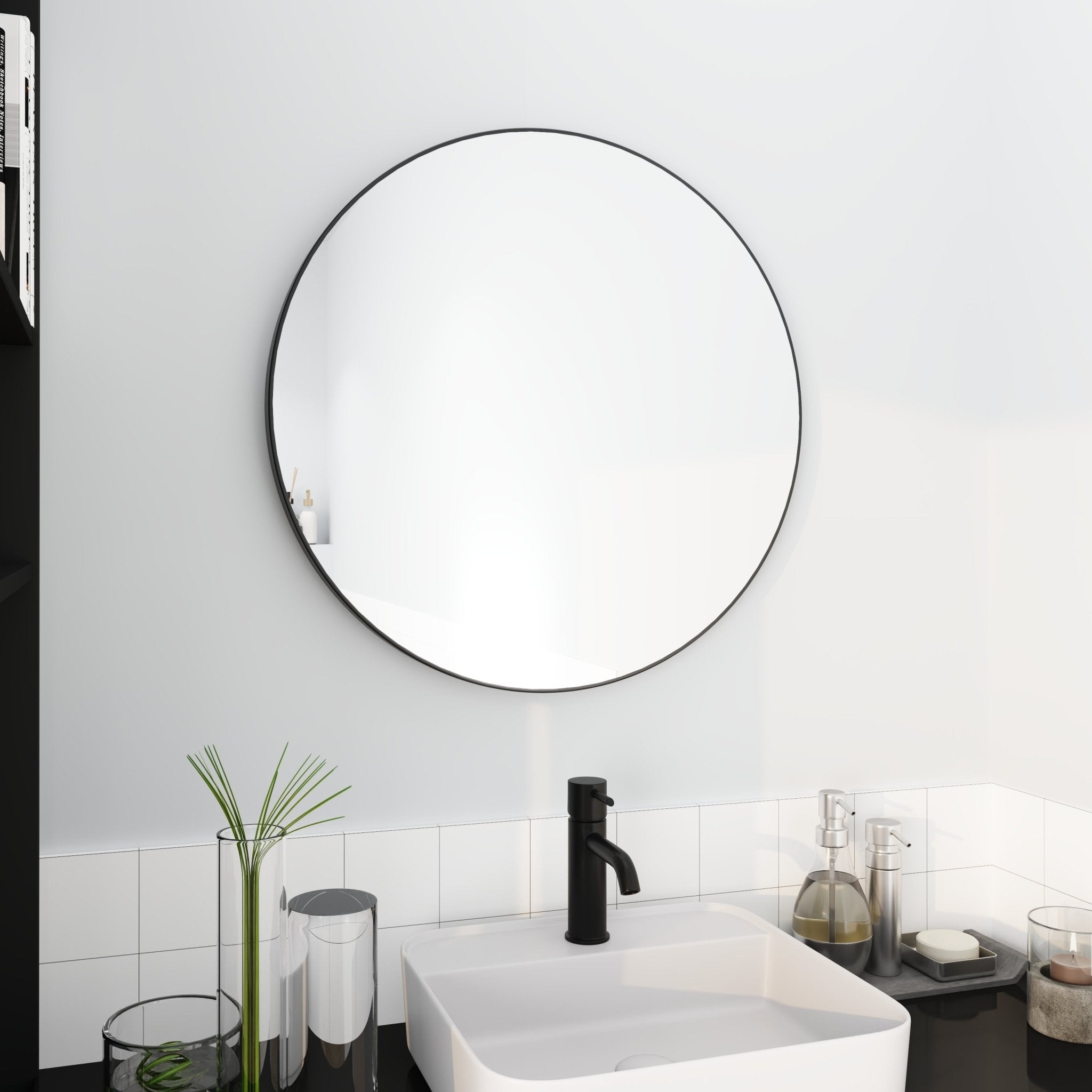 32 x 32 Inch Bathroom Mirror Black Aluminum Frame - Groovy Boardz