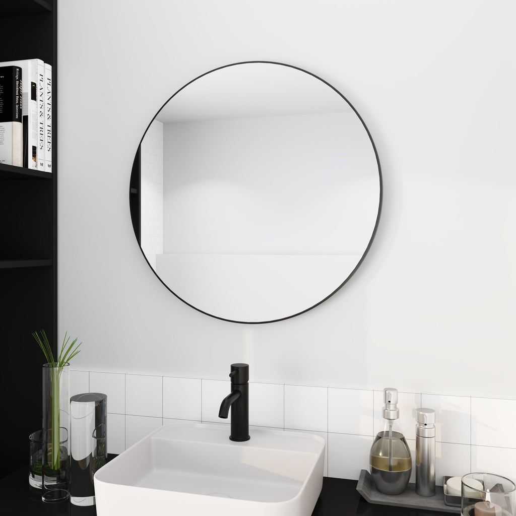 32 x 32 Inch Bathroom Mirror Black Aluminum Frame - Groovy Boardz