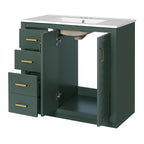 36'' Bathroom Vanity with Ceramic Sink Combo, Solid Wood Frame Bathroom Storage Cabinet, Freestanding Vanity Set with 3 Drawers& Soft Closing Doors