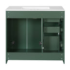 36'' Bathroom Vanity with Ceramic Sink Combo, Solid Wood Frame Bathroom Storage Cabinet, Freestanding Vanity Set with 3 Drawers& Soft Closing Doors