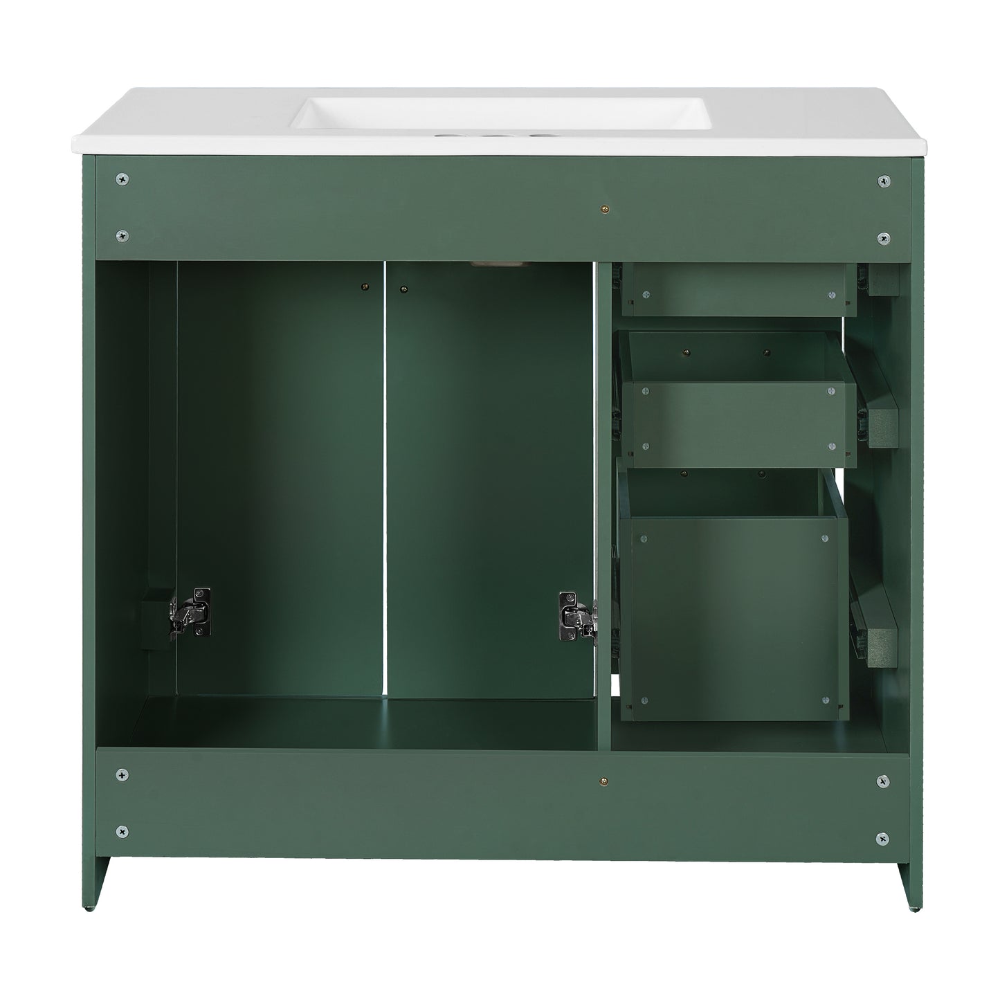 36'' Bathroom Vanity with Ceramic Sink Combo, Solid Wood Frame Bathroom Storage Cabinet, Freestanding Vanity Set with 3 Drawers& Soft Closing Doors