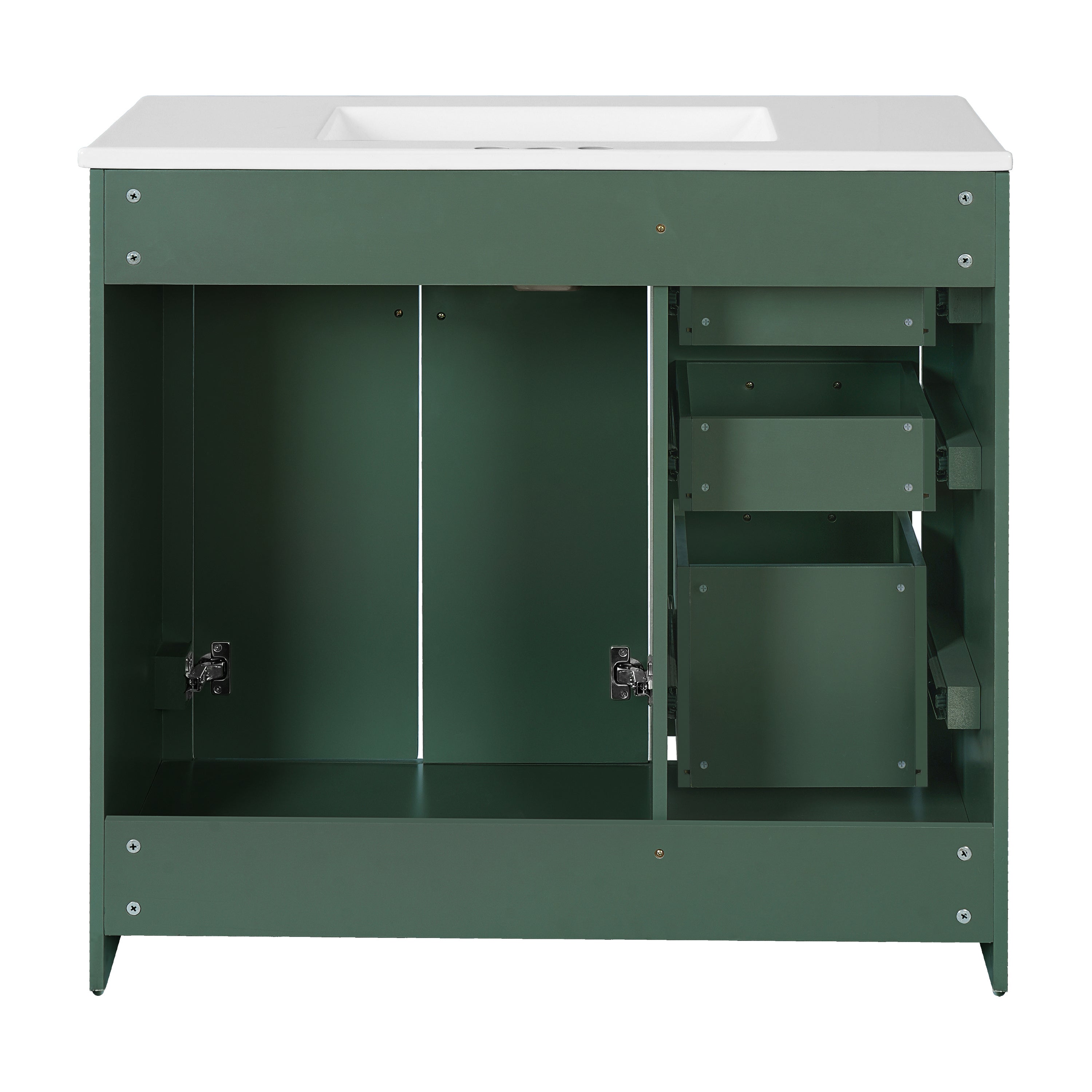 36'' Bathroom Vanity with Ceramic Sink Combo, Solid Wood Frame Bathroom Storage Cabinet, Freestanding Vanity Set with 3 Drawers& Soft Closing Doors