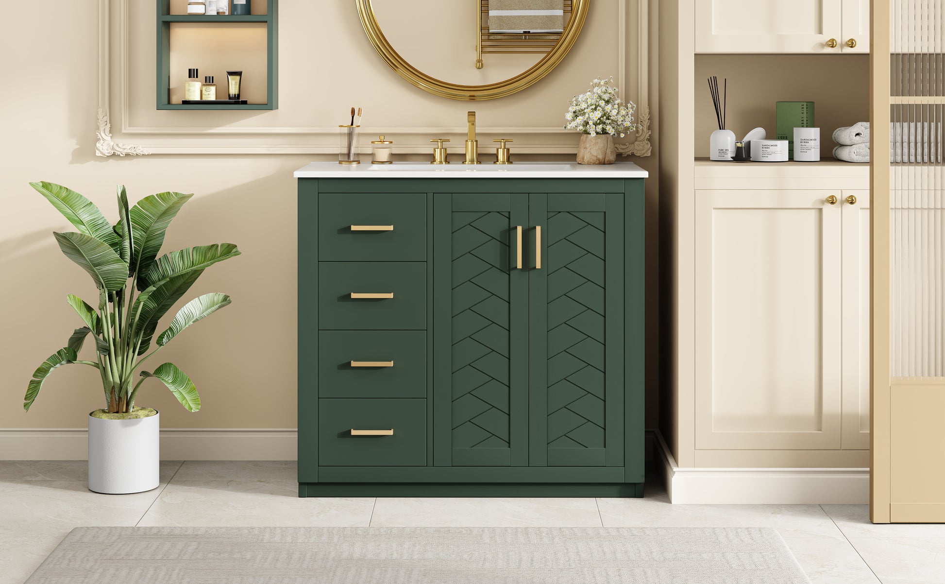 36'' Bathroom Vanity with Ceramic Sink Combo, Solid Wood Frame Bathroom Storage Cabinet, Freestanding Vanity Set with 3 Drawers& Soft Closing Doors