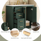 36'' Bathroom Vanity with Ceramic Sink Combo, Solid Wood Frame Bathroom Storage Cabinet, Freestanding Vanity Set with 3 Drawers& Soft Closing Doors