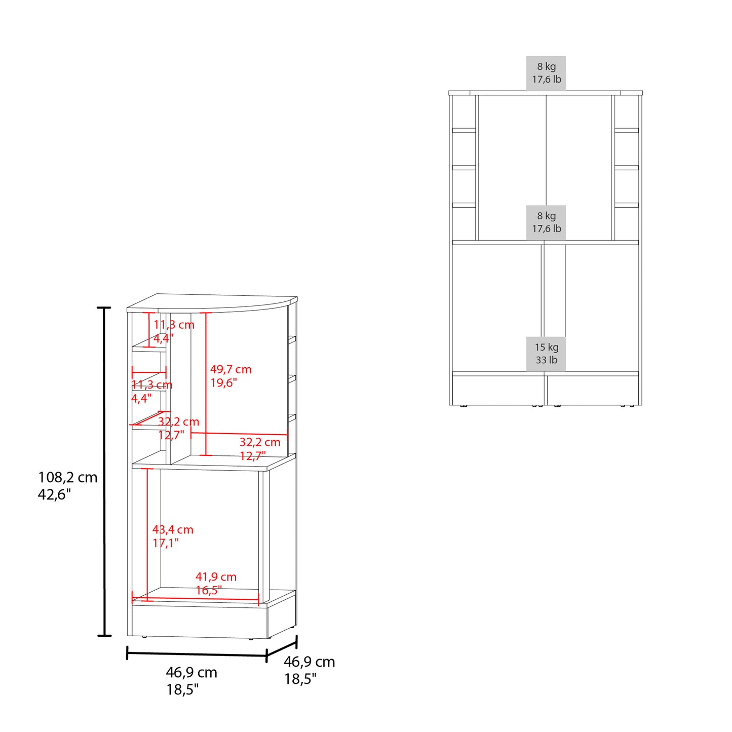 Jakes 42 Tall Corner Bar Cabinet with Eight Wine Bottle Cubbies and Double Door cabinet, Living Room, Liquor Cabinet, Storage Cabinet Black Wengue
