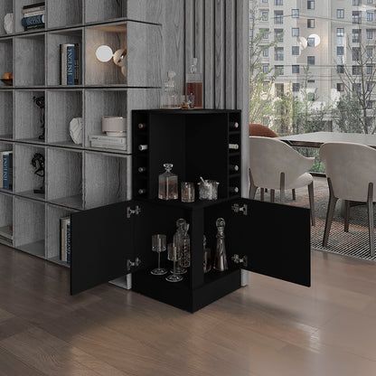 Jakes 42 Tall Corner Bar Cabinet with Eight Wine Bottle Cubbies and Double Door cabinet, Living Room, Liquor Cabinet, Storage Cabinet Black Wengue