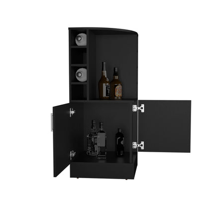 Jakes 42 Tall Corner Bar Cabinet with Eight Wine Bottle Cubbies and Double Door cabinet, Living Room, Liquor Cabinet, Storage Cabinet Black Wengue