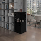 Jakes 42 Tall Corner Bar Cabinet with Eight Wine Bottle Cubbies and Double Door cabinet, Living Room, Liquor Cabinet, Storage Cabinet Black Wengue