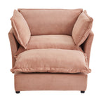 Modern 47' Cozy Upholstered Armchair Sofa with Movable Ottoman, Pink Chenille Fabric, Wide Seat and Curved Armrests